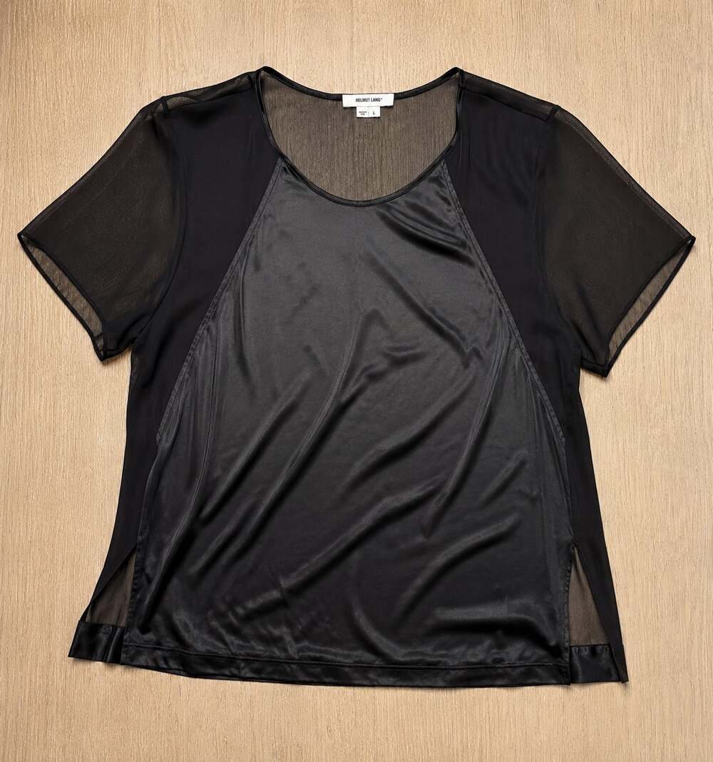 Helmut Lang Black Silky Sheer Back Top Made in USA L
